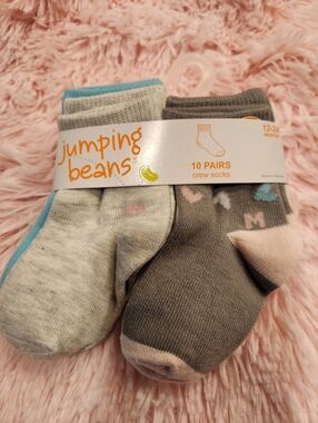 jumping beans Gray & Pink Baby Crew Socks - 10 Pairs